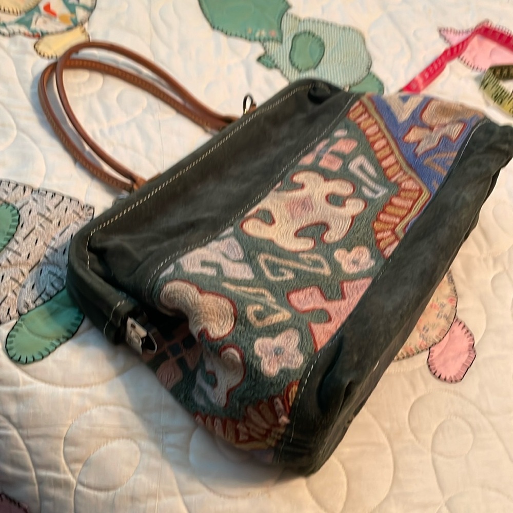 Claudia suede green tapestry purse